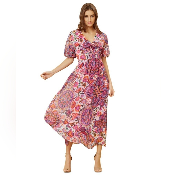 Donna Morgan Short Sleeve Floral Print Maxi Dress - Picture 2 of 5